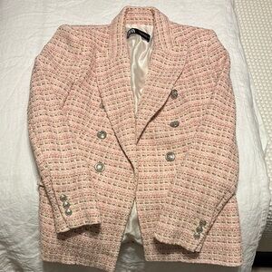 Zara Pink Blazer Textured Suit Jacket